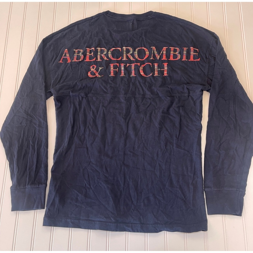 Abercrombie & Fitch Mens Small Navy Blue Long Sleeve Soft A&F Tee Logo Crewneck
